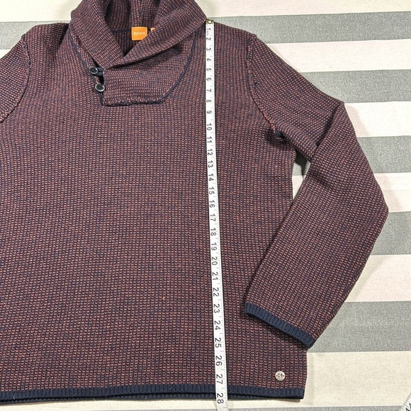 Hugo Boss Men’s Shawl Collar Virgin Wool Sweater XL — Navy & Brick Brown Knit - Picture 4 of 10